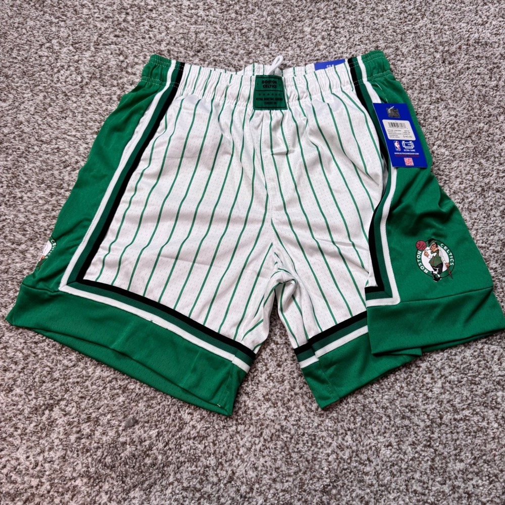 Boston Celtics Ultra Game Large NBA Basketball Shorts‎ Green White Stripe New